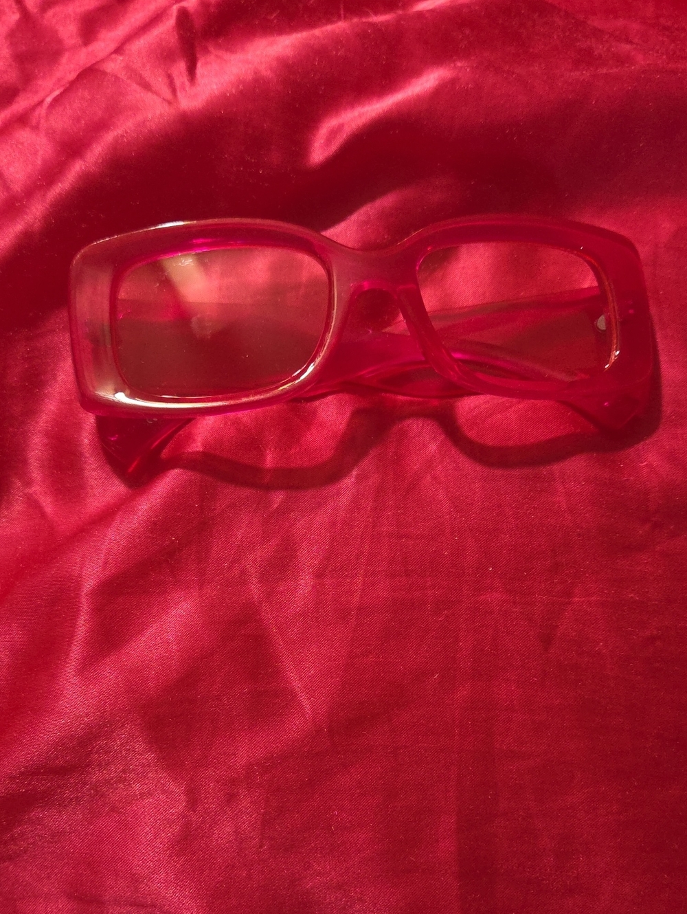Transparent Hot Pink Rectangle Frame Sunglasses